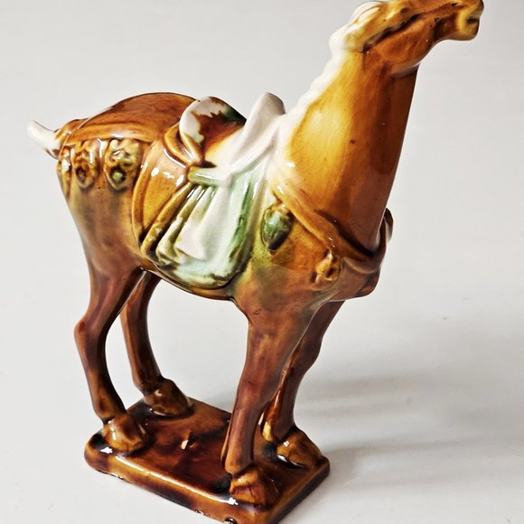 Vintage Tang Dynasty War Horse Figurine: Art Pottery Drip Glaze - Picture 6 of 7